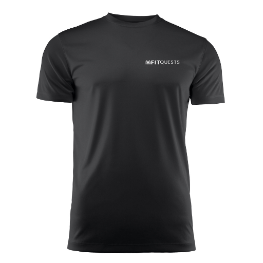 MyFIT Quests Black Tee Long White Logo
