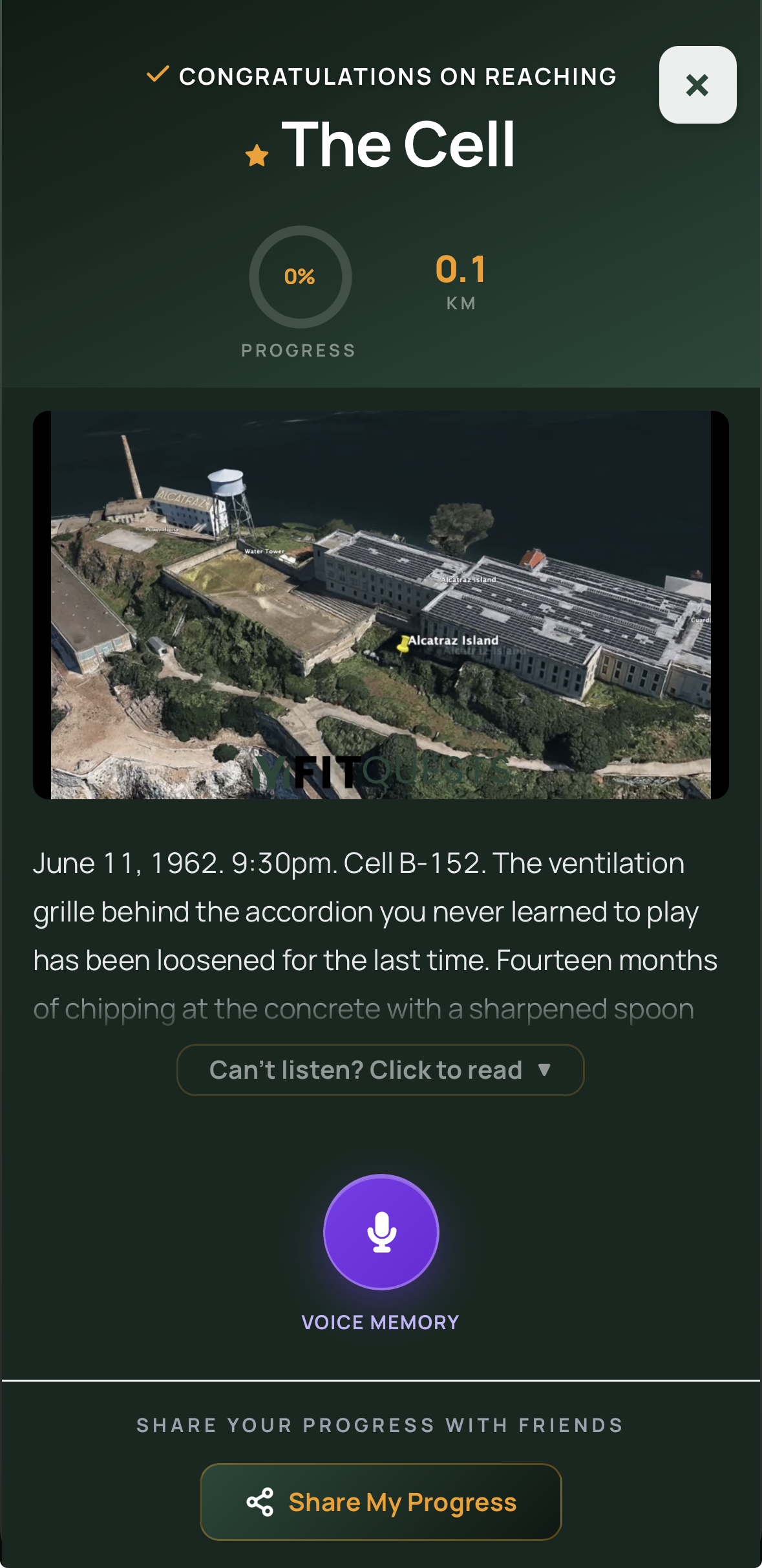 The MFQ Club A milestone unlocking with its narration
